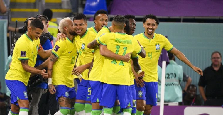 Brazilië viert een goal tegen Zuid-Korea op het WK 2022