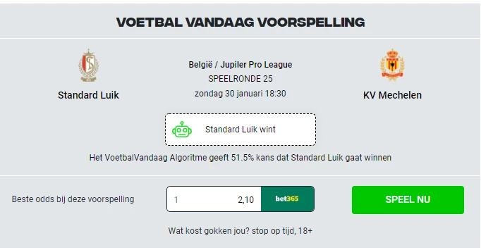 Voetbal voorspelling Standard Luik tegen KV Mechelen