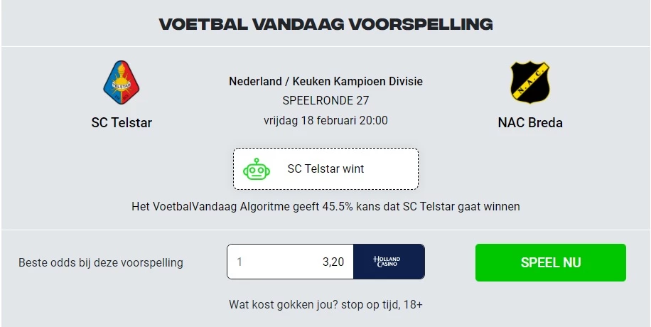 Voorspelling Telstar - NAC Breda 18-02-2022