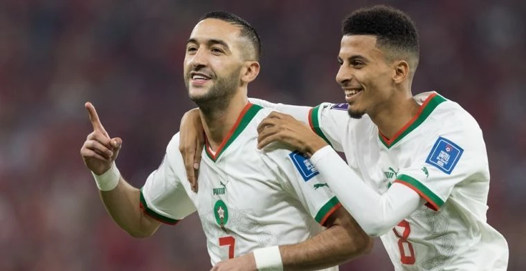 Ziyech juicht na zijn goal voor Marokko